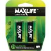 MAXLIFE 9V Alkaline Battery 2 Pack Long Lasting Alkaline Formula