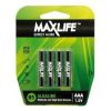 MAXLIFE AAA Alkaline Battery 4 Pack Long Lasting Alkaline Formula