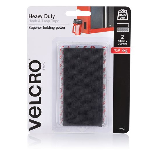 VEL25554-1 VELCRO Brand 50mm X 100mm Heavy Duty 2 Pack Hook & Loop Tape - Image 1