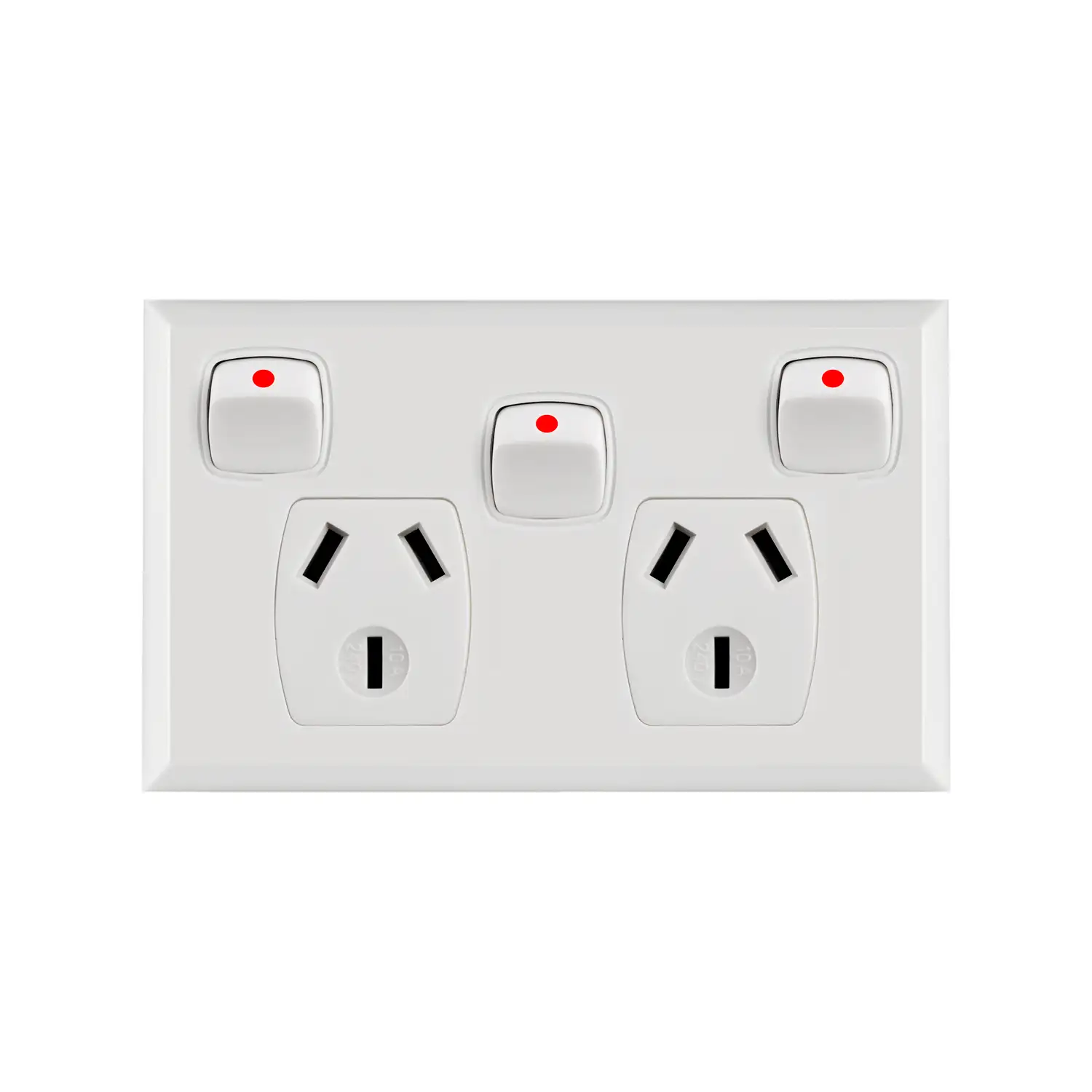 p2x Double Horizontal Socket 10A With Extra Switch - PoweRun - Image 1